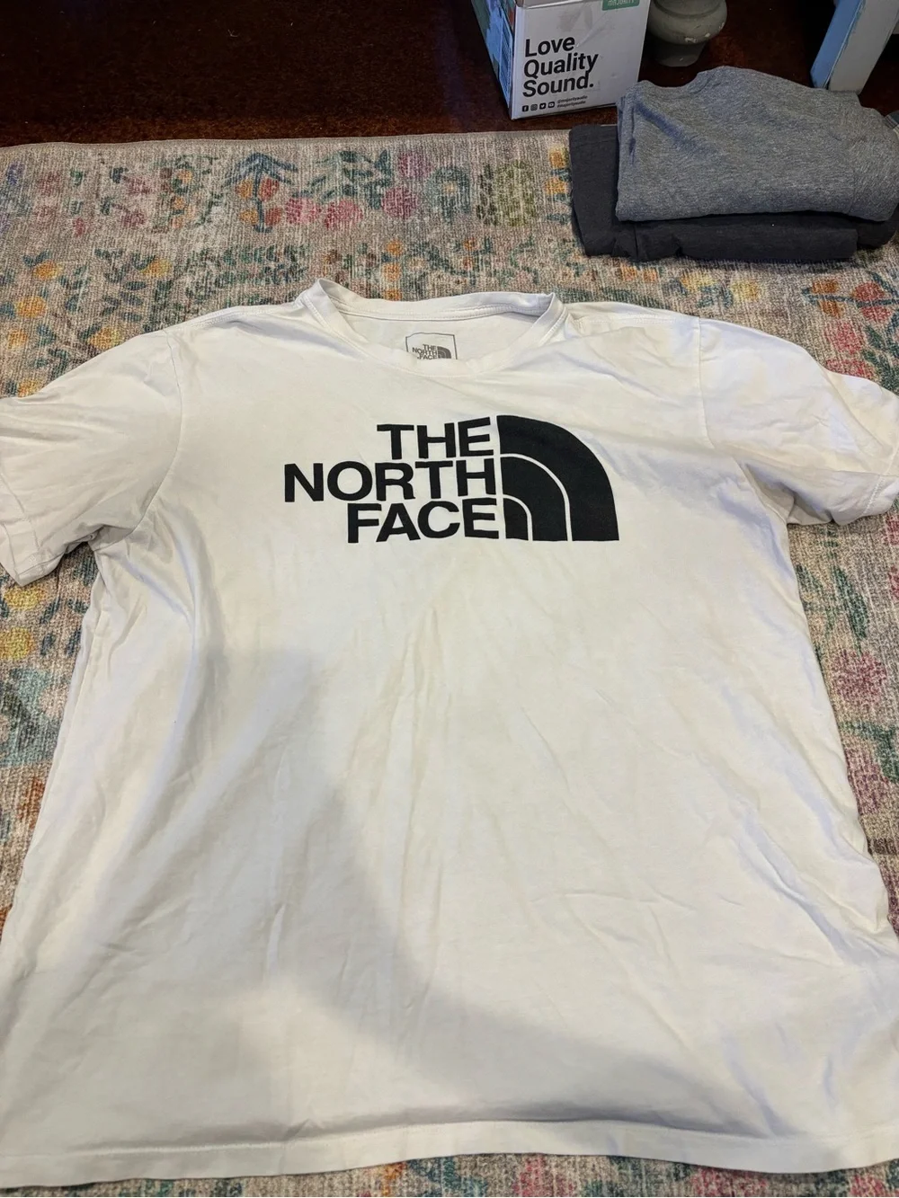 The North Face White Short Sleeve Logo Tee with Black Print
